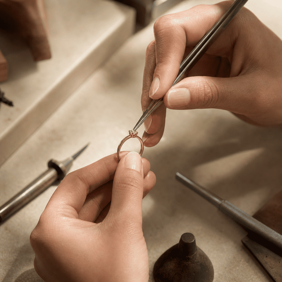 Jewelry artisan carefully working on a fine jewelry piece
