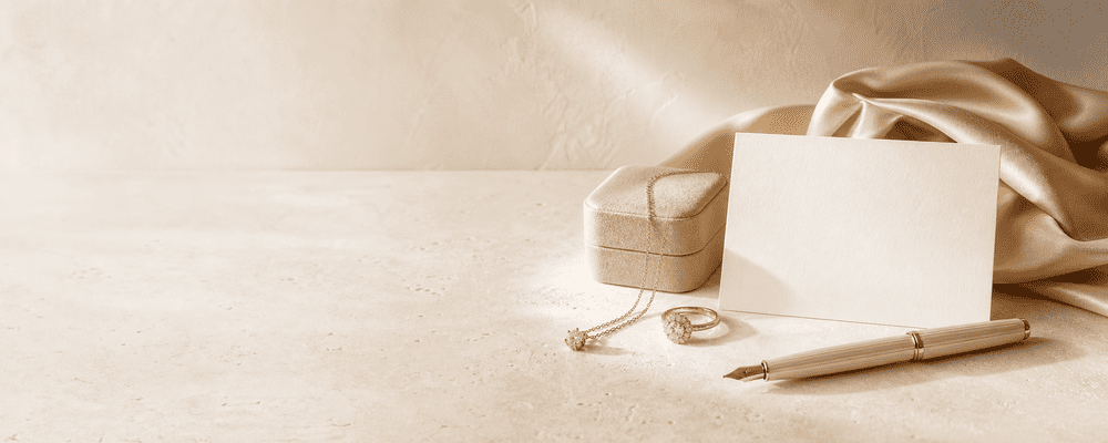 Elegant jewelry consultation desk in warm neutral tones